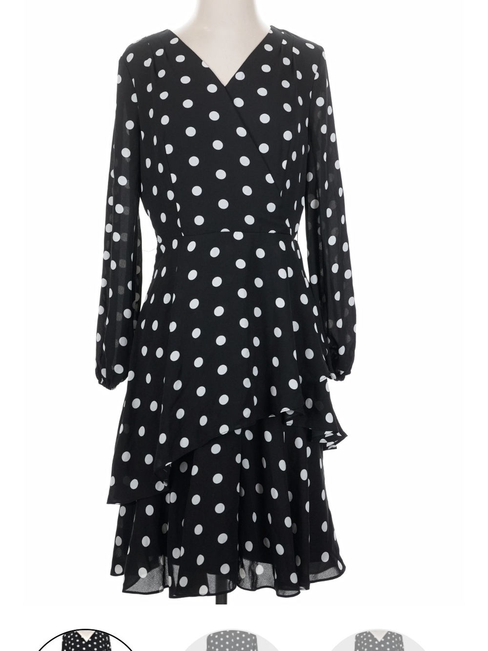 Tahari Black Polka Dot Long Sleeve Wrap Dress